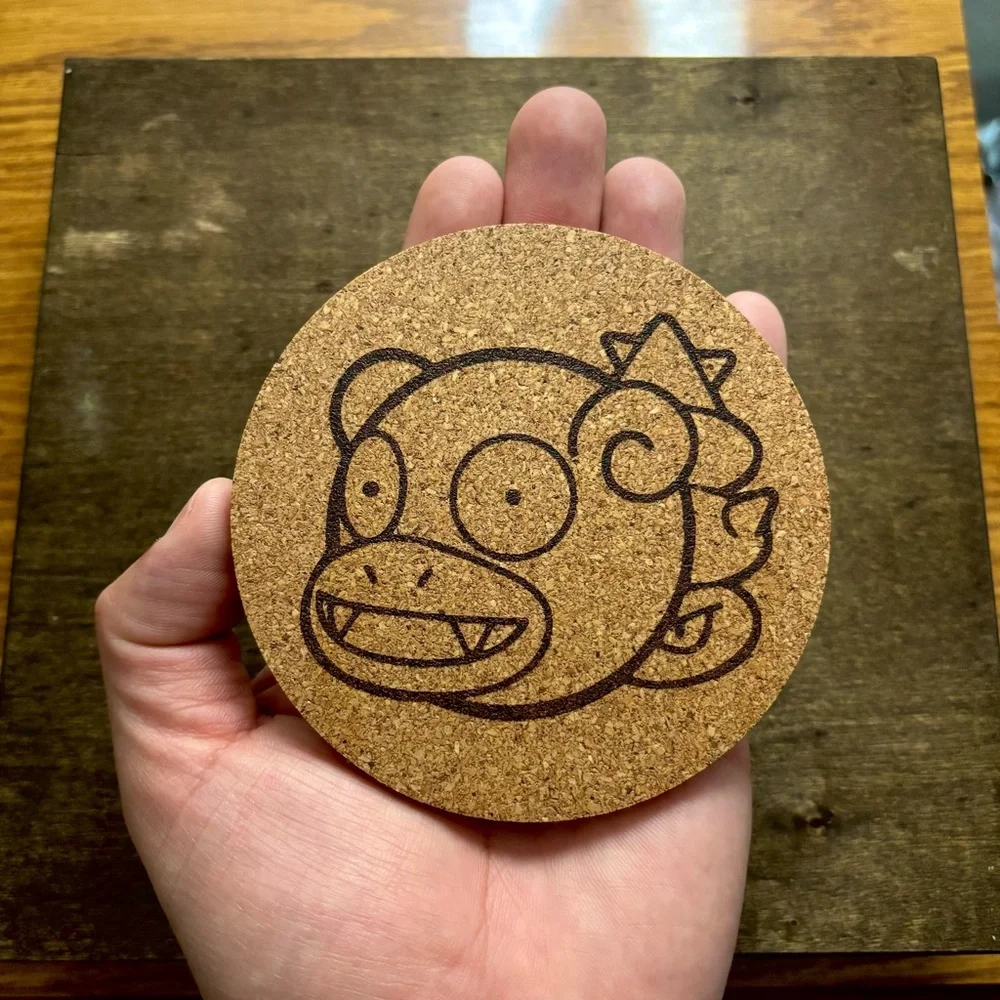 Pokemon Slowbro Face Laser Engraved Cork Coaster